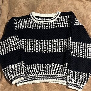 Dark Navy and White Striped Women's Sweater